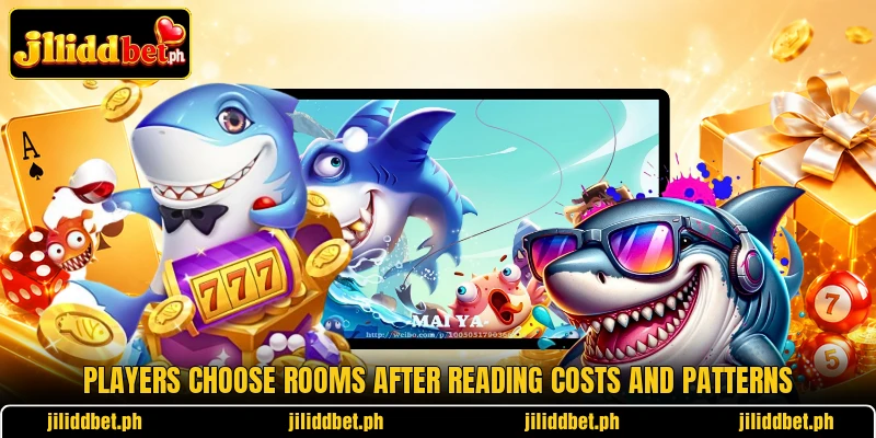 Players choose rooms after reading costs and patterns