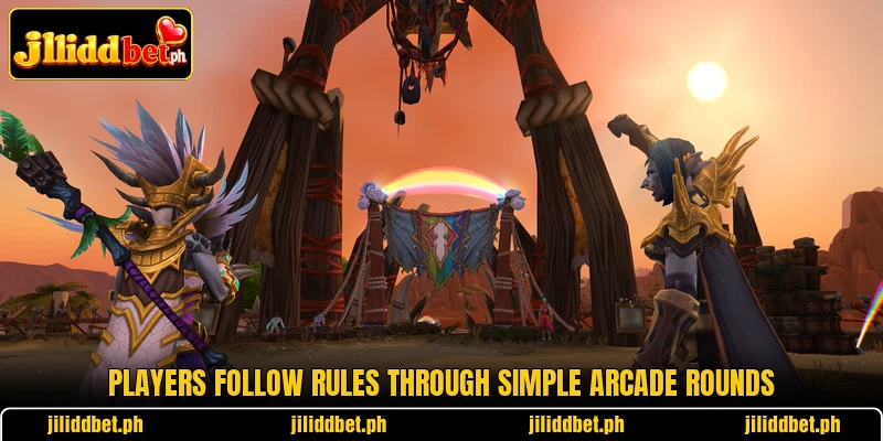 Players follow rules through simple arcade rounds