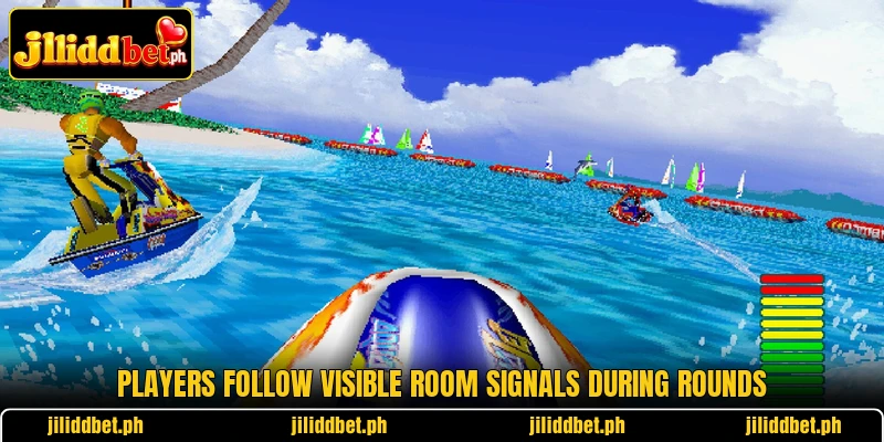 Players follow visible room signals during rounds
