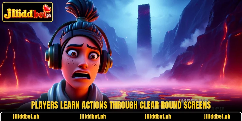 Players learn actions through clear round screens Players learn actions through clear round screens