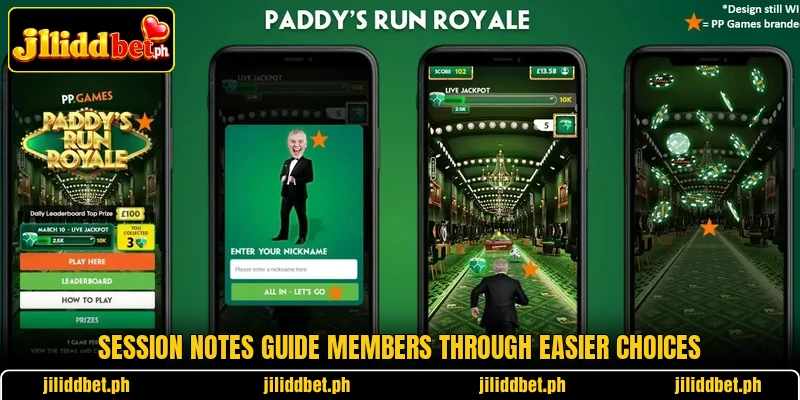 Session notes guide members through easier choices
